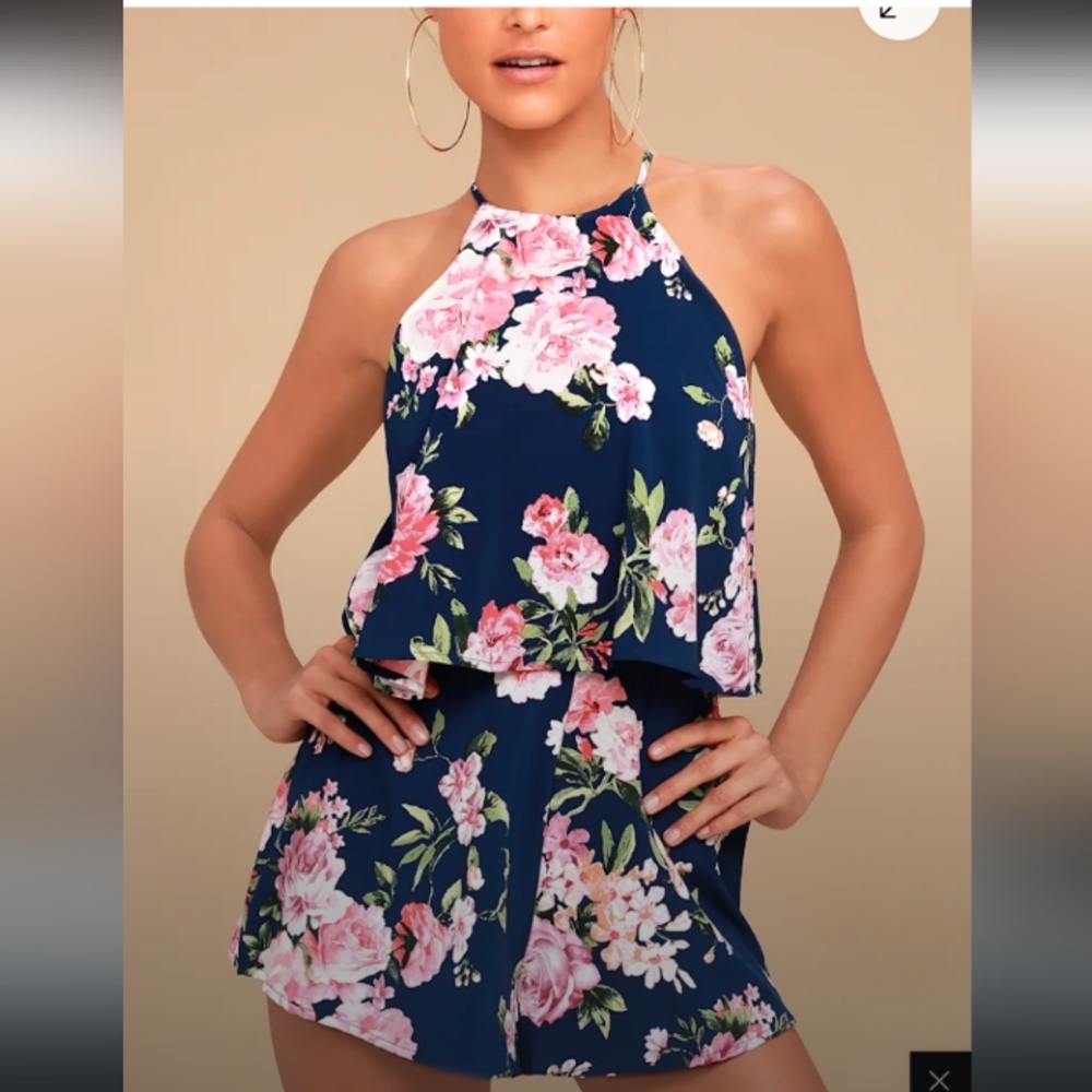 Lulus-In The Garden Floral Print Romper (Navy 💙)-XS NWOT - Picture 1 of 6